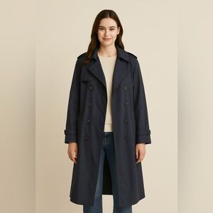 William Wallace Navy Blue Pea Rain Trench Coat Fully Lined Sz 4 GUC to EUC